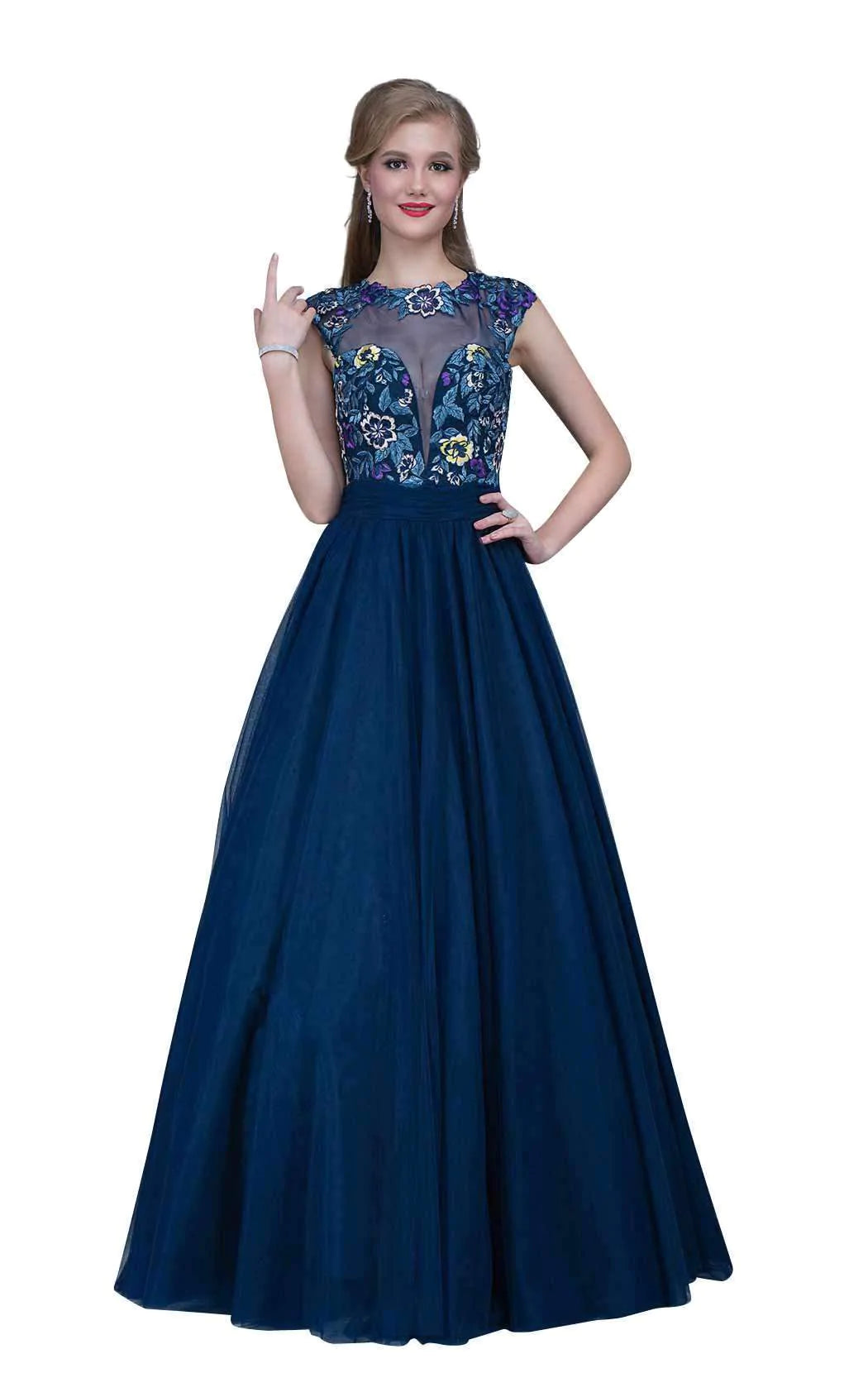 Limited Styles Nina Canacci 2145 Size 4 Navy Tulle A Line Ballgown Lace Sheer Formal Prom Dress Gown