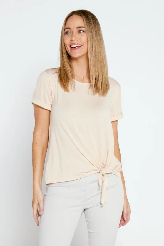 Chic Women’s Outfit Ideas Front Tie Modal Tee - Cream