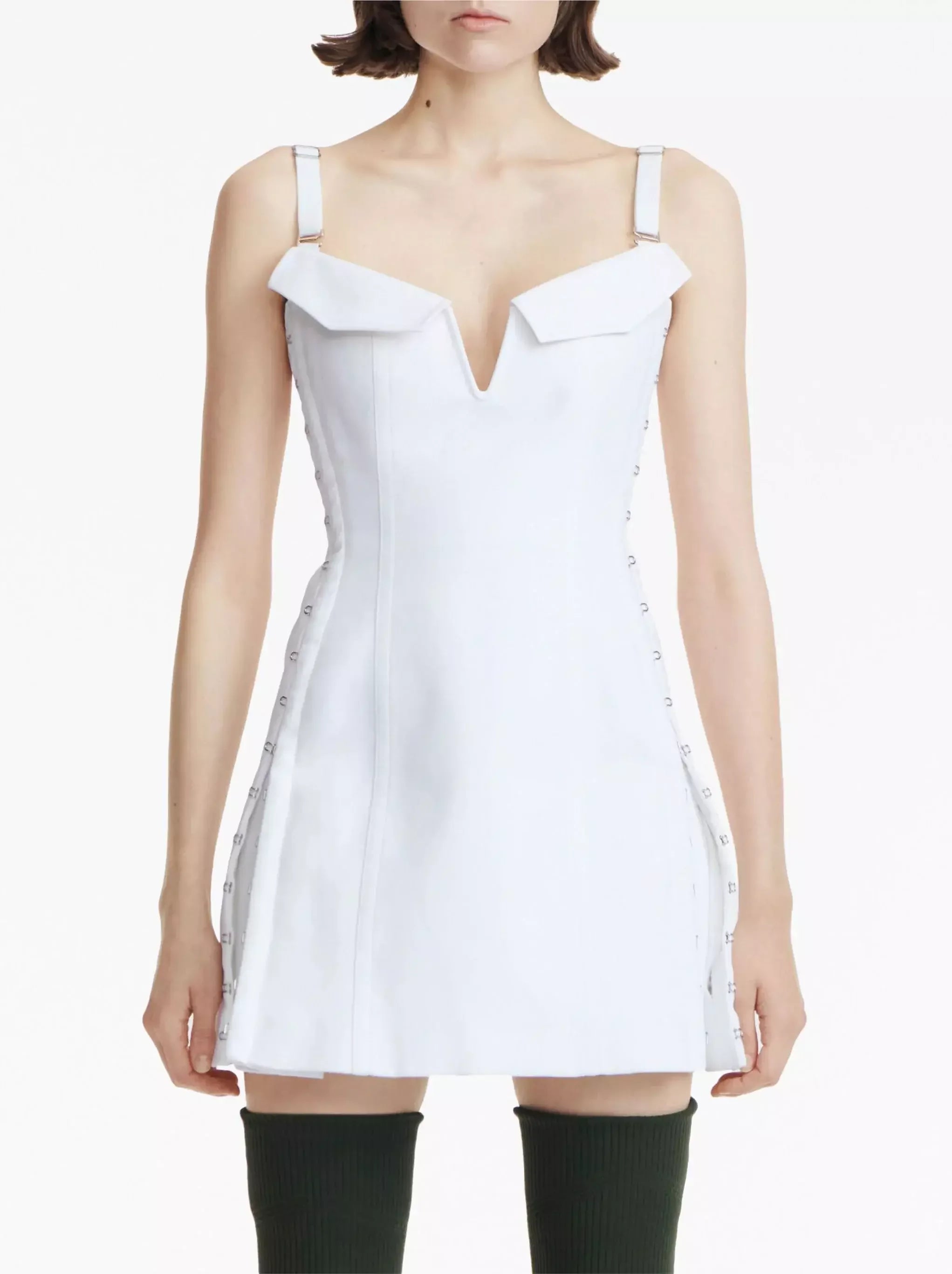 Stylish Basics Hook & Eye Cotton Mini Dress in White