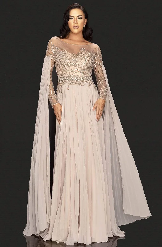 Trend Alert Terani Couture - 2011M2117 Beaded Long Sleeve Pleated Cascade Gown