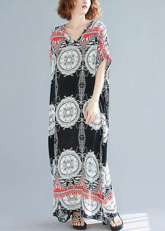 Chic Styles Style v neck pockets cotton summer outfit Neckline floral Maxi Dress