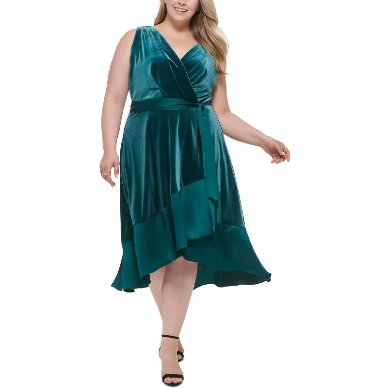 Plus Size Women’s Fashion and Clothing DKNY Womens Plus Velvet Sleeveless Midi Dress