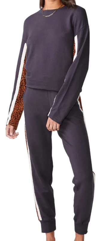 Women’s Casual Dresses Paneled Mini Leopard Sweatpants In Faded Black