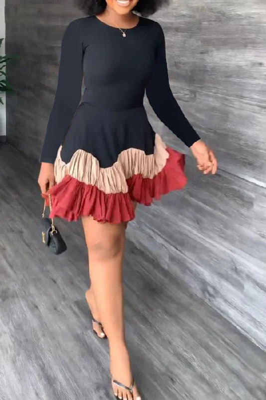 Don't Miss Out Color Block Classic Tiered Ruffle Mini Dress