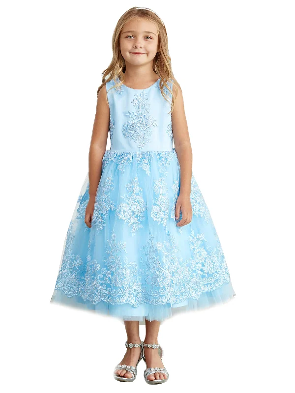 Chic Trend Collection Little Girls Sky Blue Metallic Lace Overlay Tulle Flower Girl Dress 2-6 Chic Trend Collection Little Girls Sky Blue Metallic Lace Overlay Tulle Flower Girl Dress 2-6