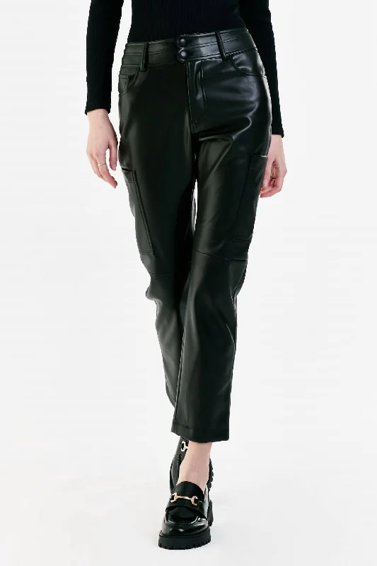 Clothing For Women Women's Brooklyn Slim Straight Crop Leather Pants In Black