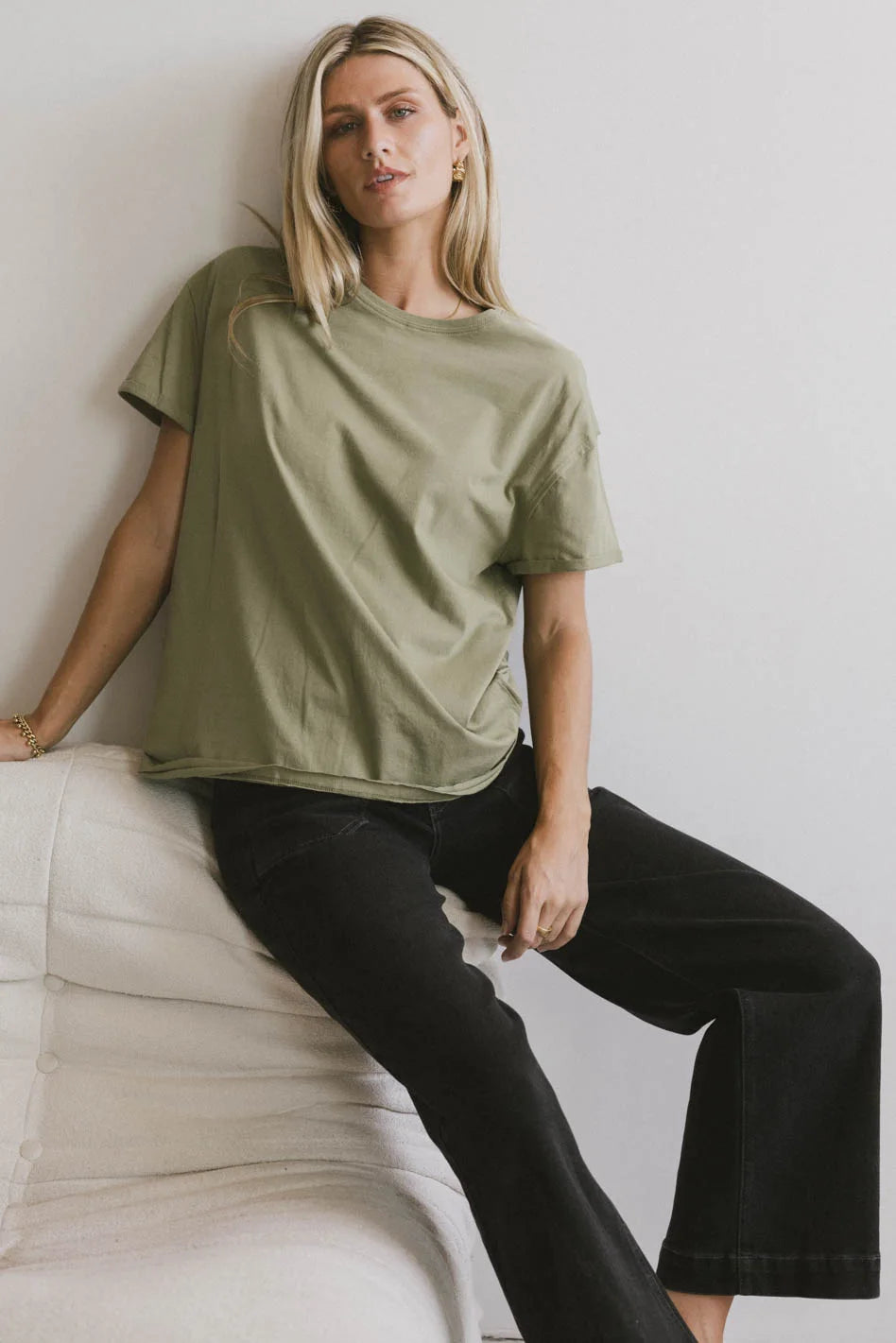 Crazy Discounts, Hurry Up Gunner Basic Tee in Light Olive