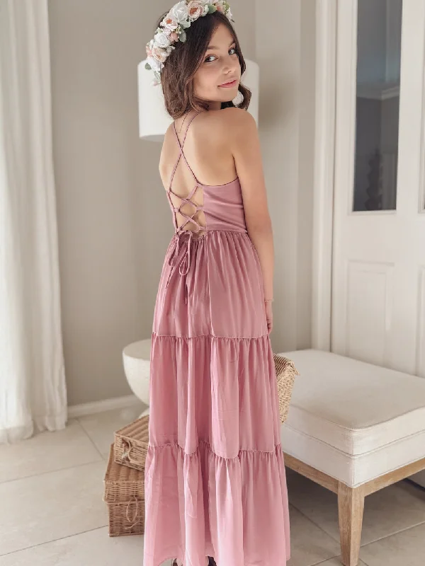 Stylish Statements Clara Chiffon Girls Maxi Dress Dusty Rose