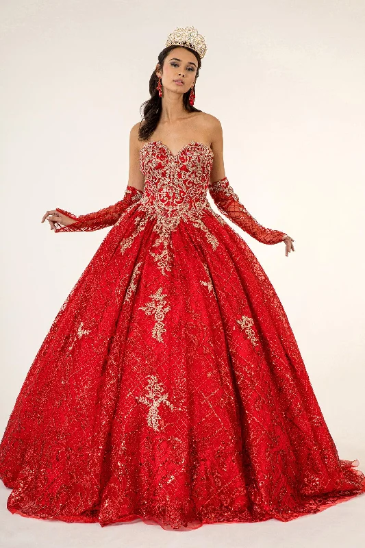 Trend Leading Collection Long Strapless Quinceanera Glitter Mesh Ball Gown