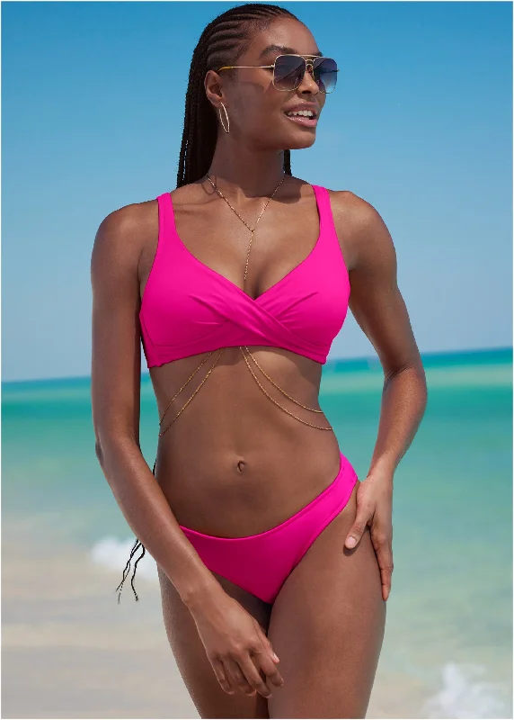 Quality Wear Lovely Lift Wrap Bikini Top - Electric Pink