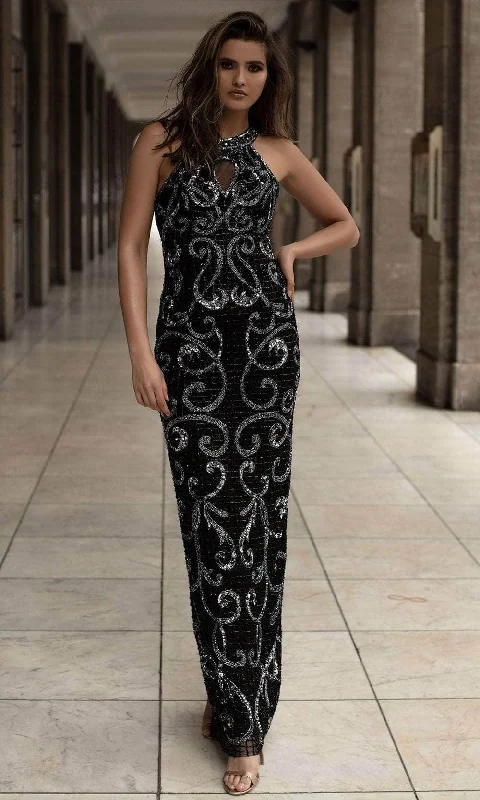 All Season Fashion Collection Chic and Holland AN1409 - Halter Beaded Swirl Prom Gown