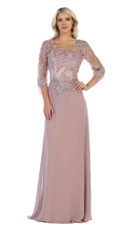 Exclusive Discount May Queen - MQ1637 Illusion Quarter Sleeve Appliqued Sheath Gown