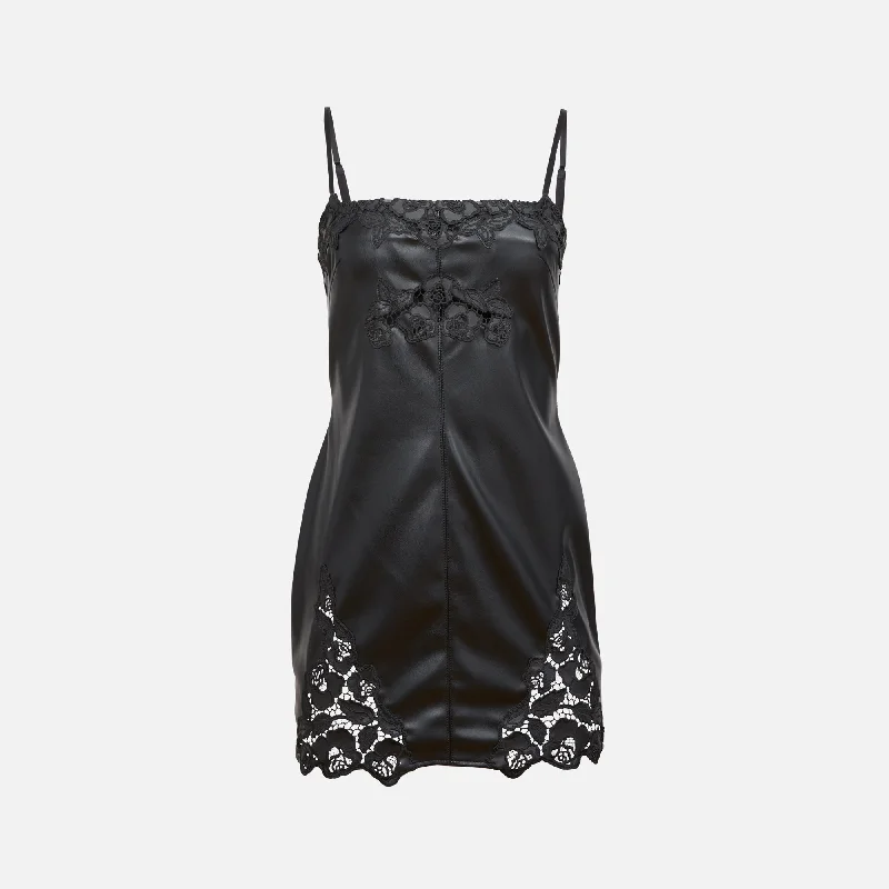 Snag Fabulous Fashion Bargains Fleur du Mal Leather Guipure Embroidery Mini Dress - Black