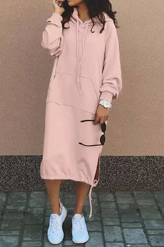 Absurdly Cheap Sale Solid Color Casual Hooded Lace-up Pocket Sweatshirt Style Midi Dress Absurdly Cheap Sale Solid Color Casual Hooded Lace-up Pocket Sweatshirt Style Midi Dress