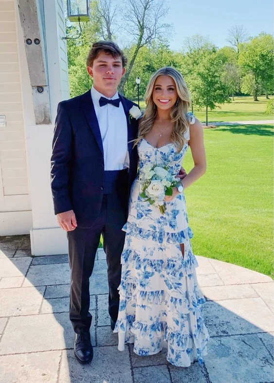 Plus Size Women’s Fashion Blue Straps A-Line Floral Printed Long Party Dress Graduation Dress MD7395 Plus Size Women’s Fashion Blue Straps A-Line Floral Printed Long Party Dress Graduation Dress MD7395