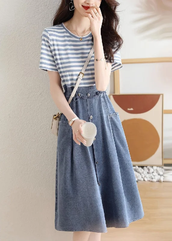 Flash Sale On Trendy Outfits – Don't Miss Out New Striped Drawstring Pockets Patchwork Cotton Dresses Summer