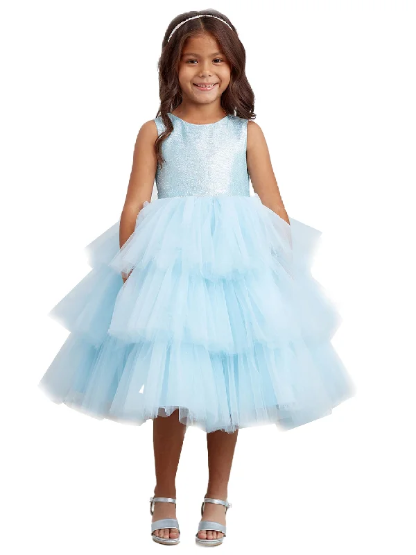 Unleash Your Style Little Girls Sky Blue Metallic Glitter Layered Tulle Flower Girl Dress 2-6 Unleash Your Style Little Girls Sky Blue Metallic Glitter Layered Tulle Flower Girl Dress 2-6