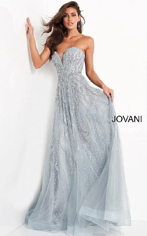 Relaxed Style Jovani 04633 Long Beaded Strapless Evening Dress