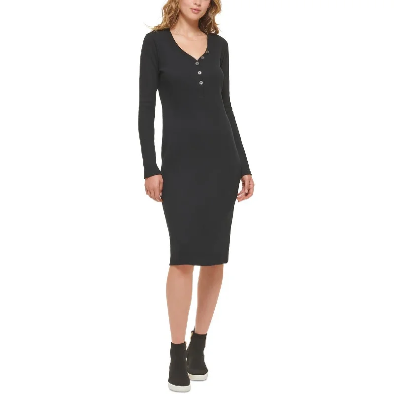 Step Ahead, Lead The Trend DKNY Jeans Womens Henley Neckline Long Sleeve Midi Dress