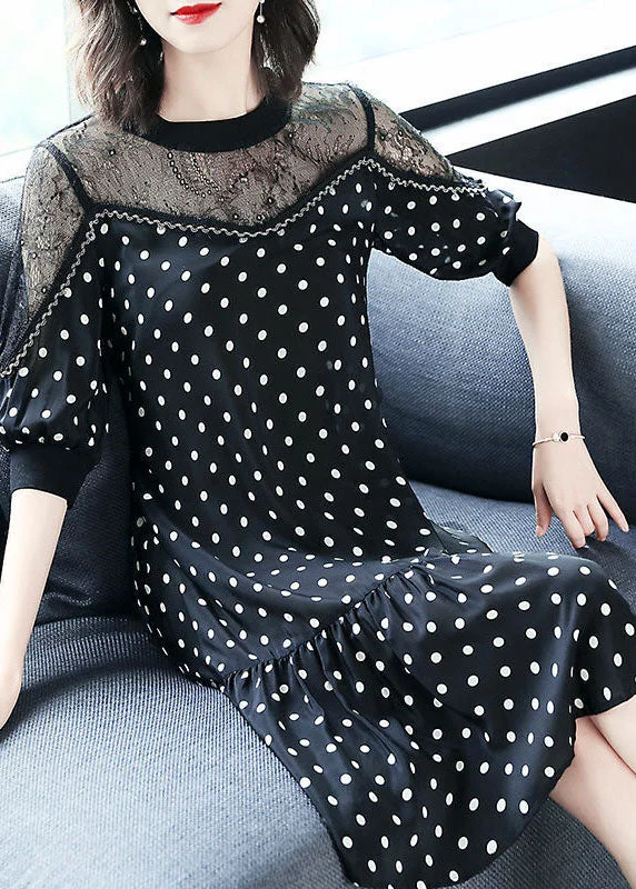 Huge Savings On Must-Have Clothing Essentials Bohemian Black Hollow Out Lace Patchwork Dot Chiffon Dresses Summer
