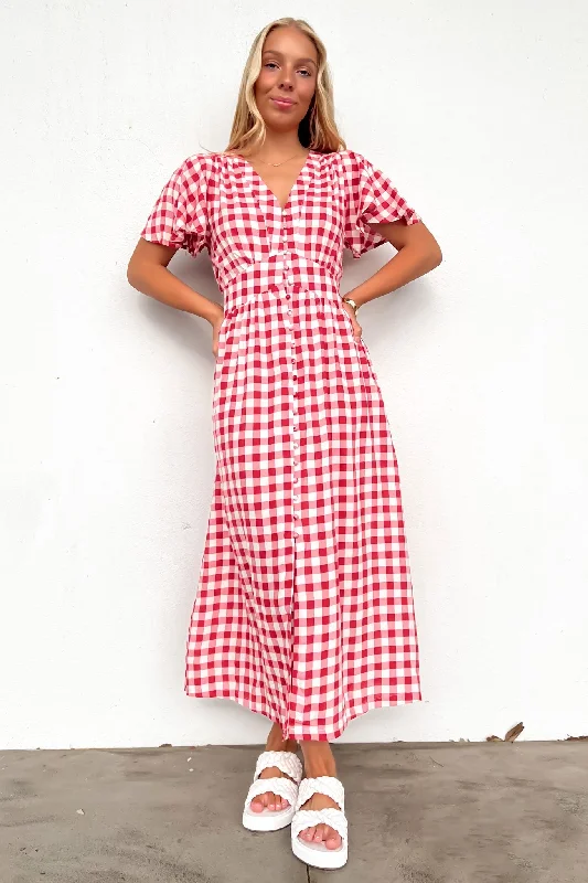 Summer Deals Wilder Midi Dress Red Gingham