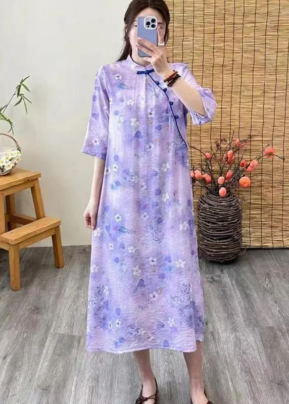 Big Savings On Must-Have Items Chinese Style Purple Print Button Patchwork Linen Dresses Summer Big Savings On Must-Have Items Chinese Style Purple Print Button Patchwork Linen Dresses Summer