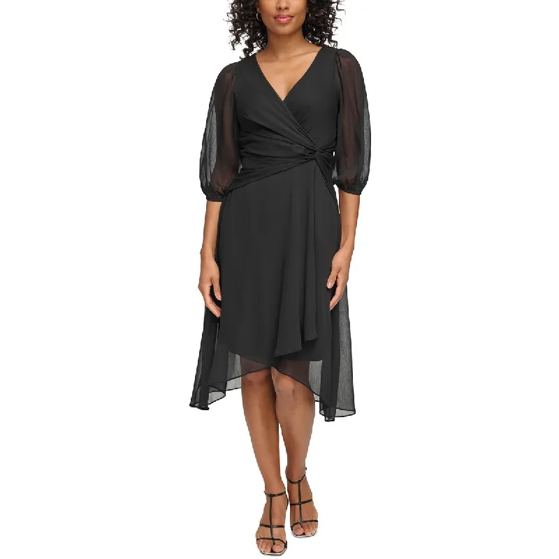 Trendy Styles DKNY Womens Gathered Chiffon Midi Dress