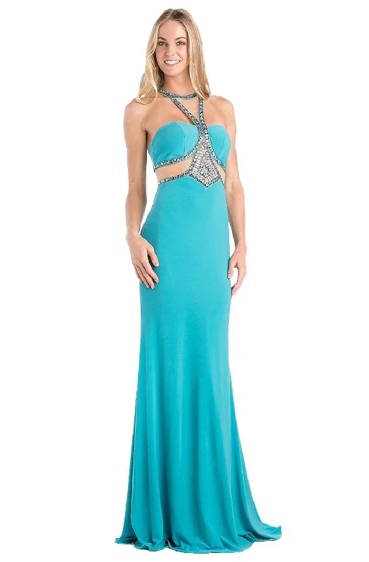 Versatile Wardrobe Essentials Cinderella Divine - CP812 Jeweled Sheer Midriff Sheath Gown