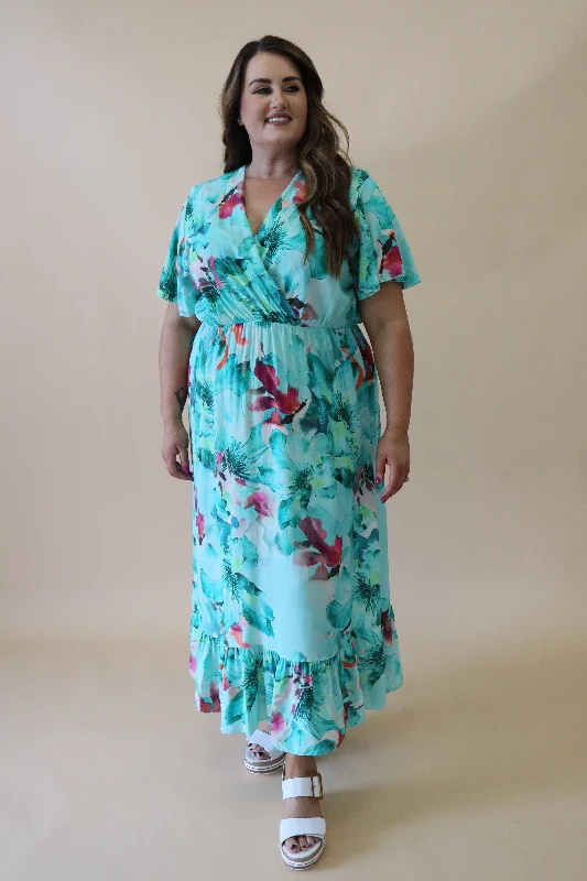 Effortless Everyday Wear Linda Faux Floral Wrap Dress in Mint