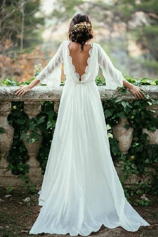 Casual Chic Roycebridal Fabulous White Chiffon Beach Wedding Dress, Long Bridal Dresses, MW148