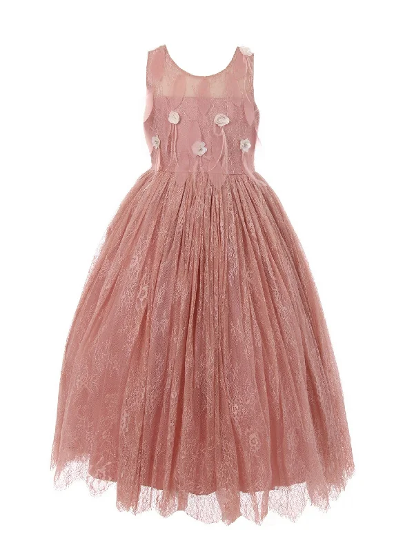 Chic Style, Always In Vogue Little Girls Rose Sequin Feather Chantilly Lace Tulle Flower Girl Dress 2-6 Chic Style, Always In Vogue Little Girls Rose Sequin Feather Chantilly Lace Tulle Flower Girl Dress 2-6