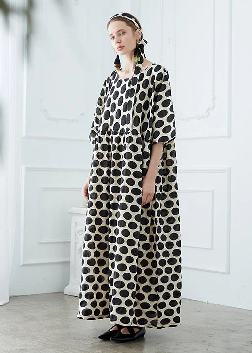 Affordable Fashion for Women Stylish Black O Neck Dot Patchwork Cotton Robe Dresses Summer