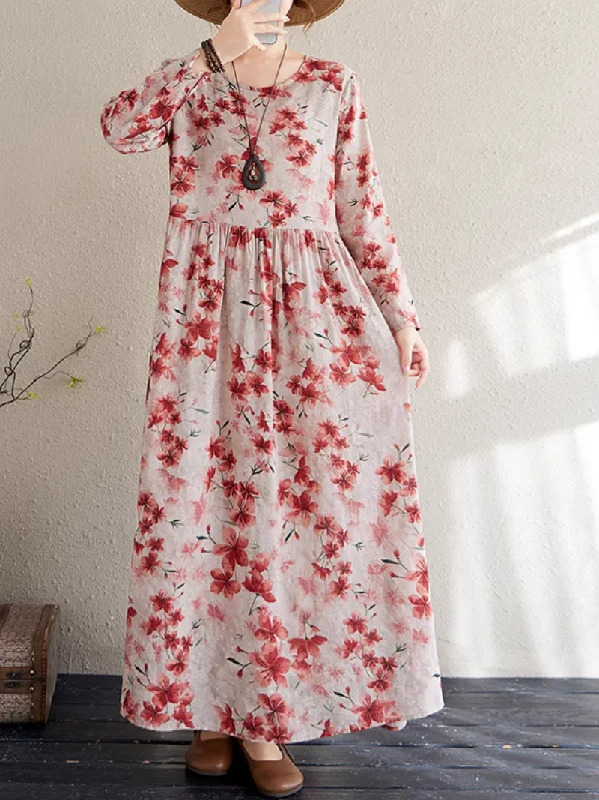 Runway Inspired Wear Women's Spring and Autumn Floral Elegance Smock Dress