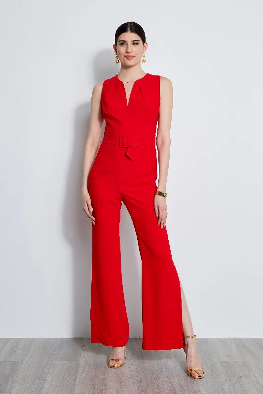 Laid-Back Elegance Belted Slit Jumpsuit