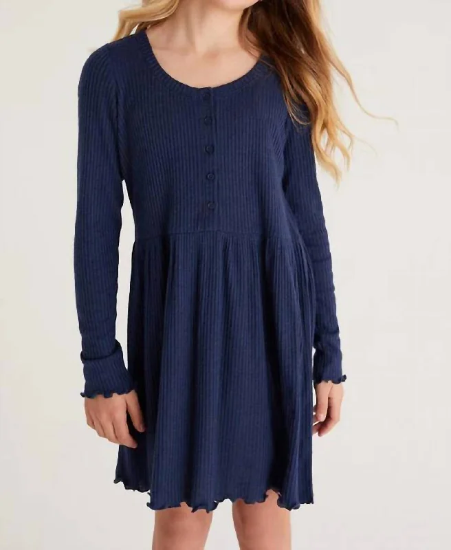 New Styles Just In Girls' Claire Rib Dress In Midnight Blue