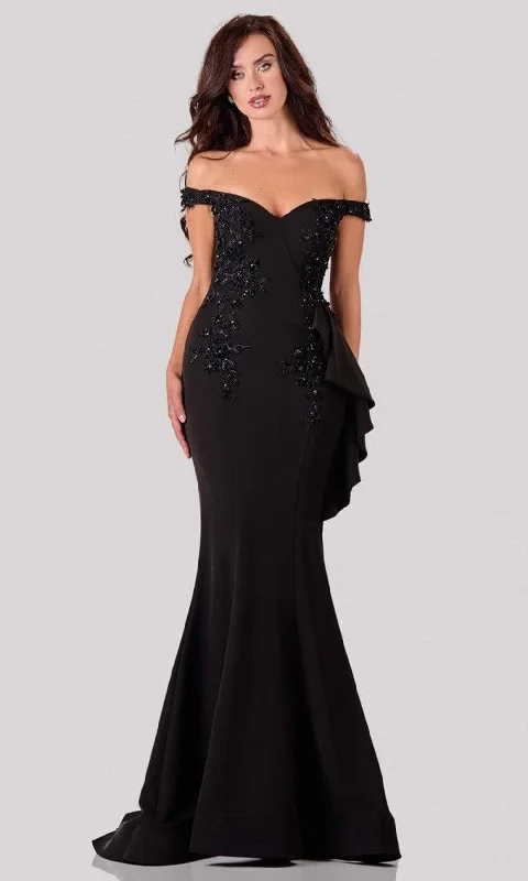 Sophisticated Women’s Fashion Terani Couture - 2111E4732 Off-Shoulder Beaded Applique Trumpet Gown