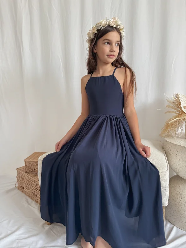 Chic & Cozy Collection Sofia French Chiffon Navy Blue Girls Dress