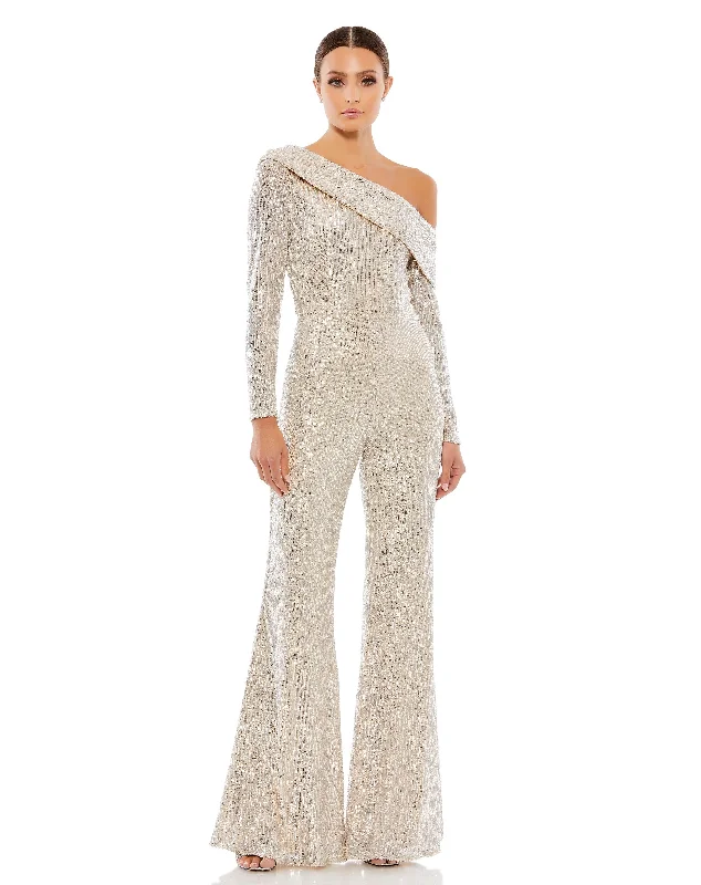 Comfort Centric Apparel Mac Duggal A26596 Sequins Long Sleeve Formal Prom Jumpsuit