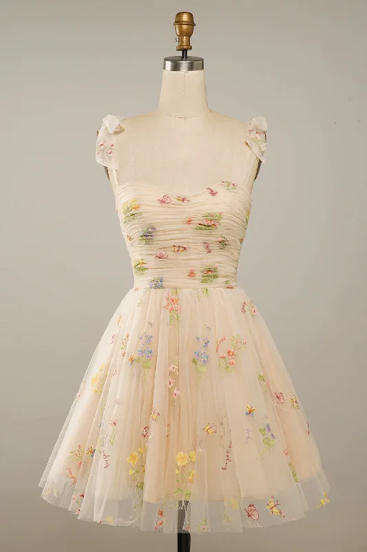 Season Sale Champagne A-line Floral Short Princess Dress