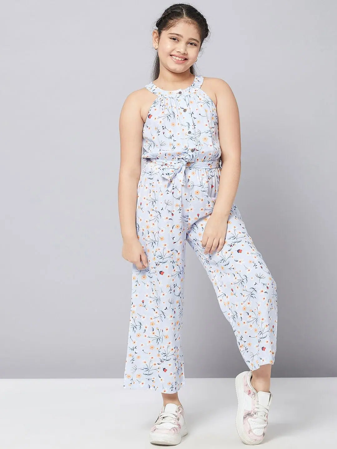 Limited Time Offer Girl's Feminine Printed Jumpsuit Blue