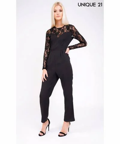 Comfortable Clothes Black Lace Jumpsuit