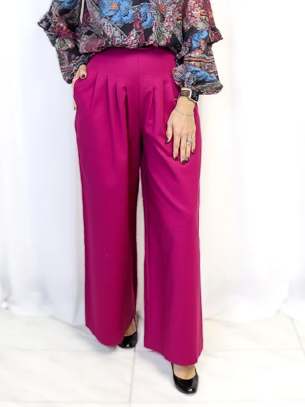 Chic Women’s Clothing for Date Nights Wide Leg Corset Pants In Magenta