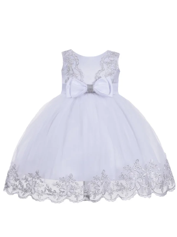 Stylish Statements Little Girls White Double Bow Embroidered Flower Girl Dress 2T-4T Stylish Statements Little Girls White Double Bow Embroidered Flower Girl Dress 2T-4T