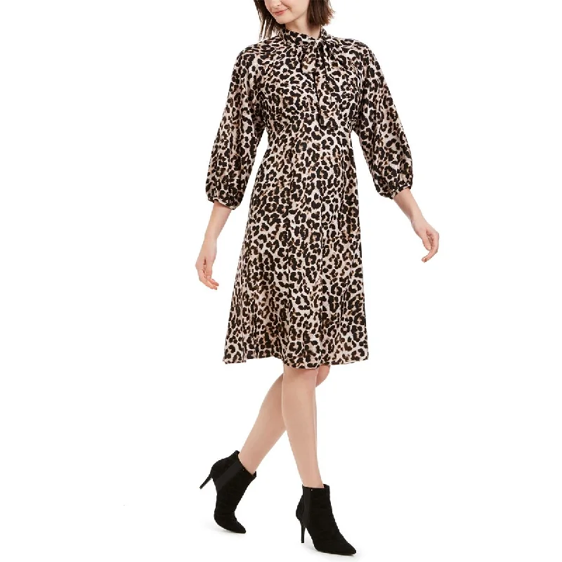 Flash Sale Now Calvin Klein Womens Bishop Sleeve Animal Print Midi Dress