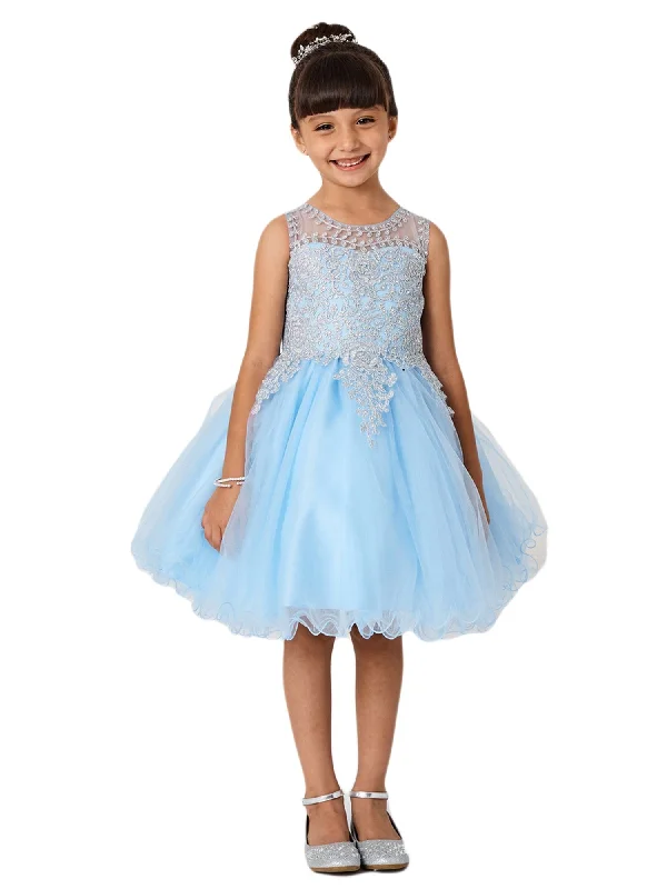 Fashion Forward Femme Little Girls Sky Blue Gold Lace Rhinestone Wired Tulle Flower Girl Dress 2-6 Fashion Forward Femme Little Girls Sky Blue Gold Lace Rhinestone Wired Tulle Flower Girl Dress 2-6