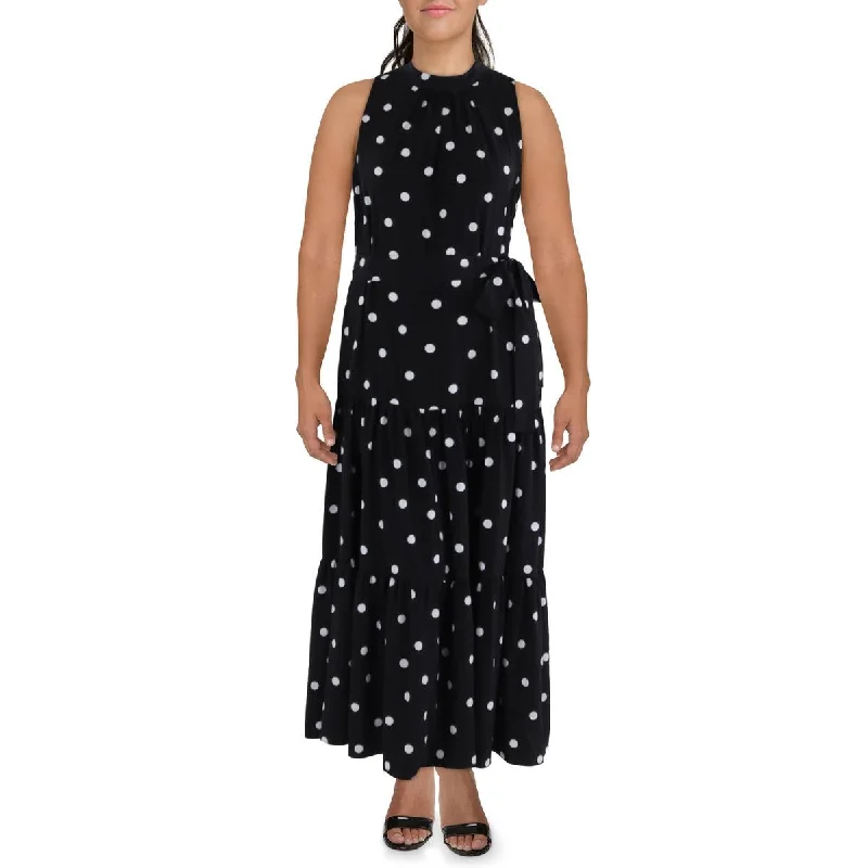 Trendy Styles Anne Klein Womens Mock Neck Polka Do Maxi Dress