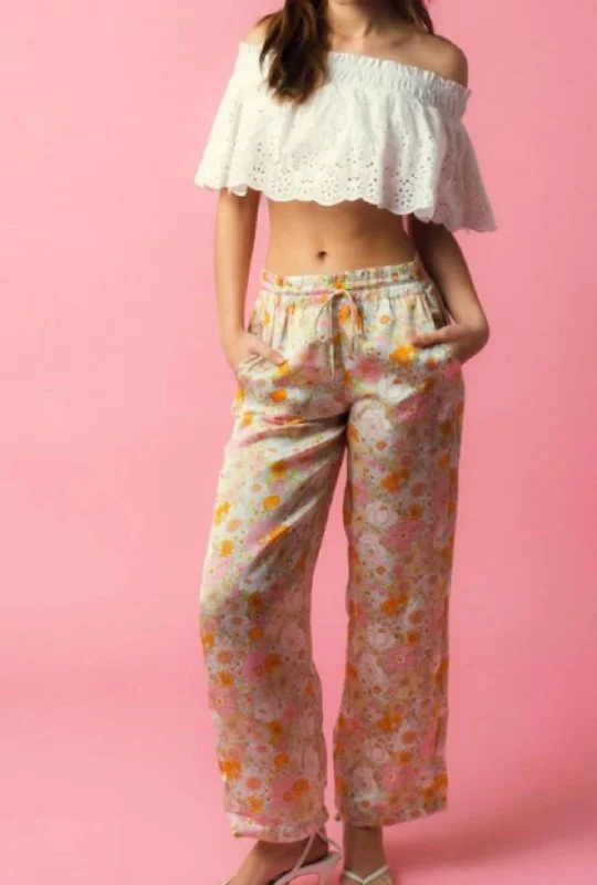 New Arrival Discount Floral Silky Pants In Multi