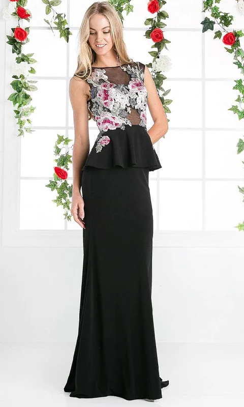 Fashion Forward Outfits Ladivine CK80 - Embroidered Top Peplum Long Gown