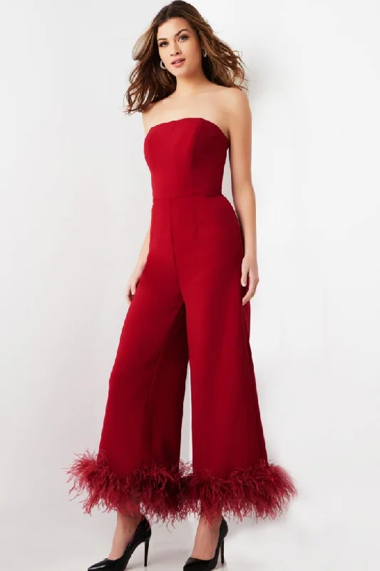 Casual Chic Jovani 22590 Long Evening Feather Formal Jumpsuit