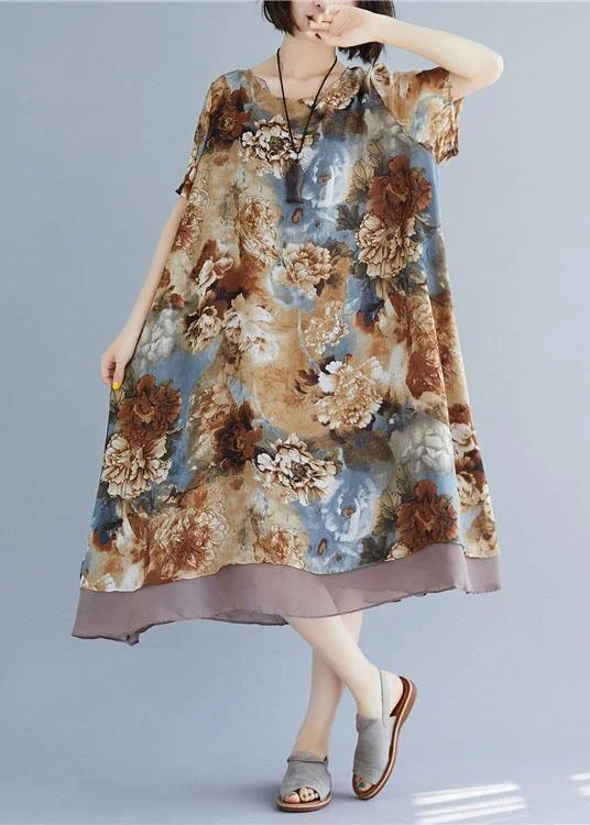 Stylish Looks Loose floral clothes o neck short sleeve loose Dress